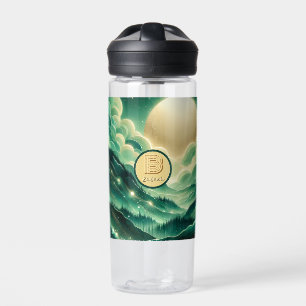 Gradient Emerald Kelly Green Glitter Monogrammed Water Bottle