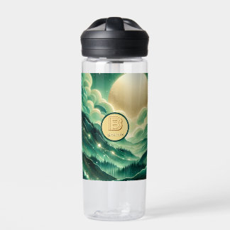 Gradient Emerald Kelly Green Glitter Monogrammed Water Bottle