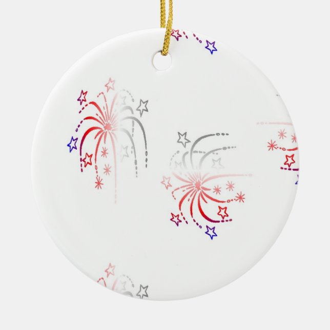 Gradient fireworks on white ceramic ornament (Front)