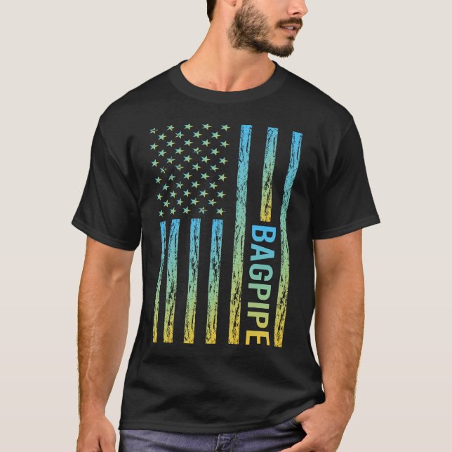 Gradient Flag 02 Bagpipe Bagpipes Bagpiper T-Shirt (Front)