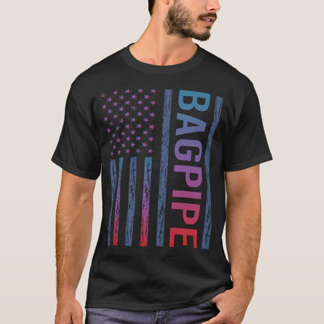Gradient Flag Bagpipe Bagpipes Bagpiper T-Shirt (Front)