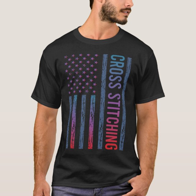Gradient Flag Cross Stitching T-Shirt (Front)