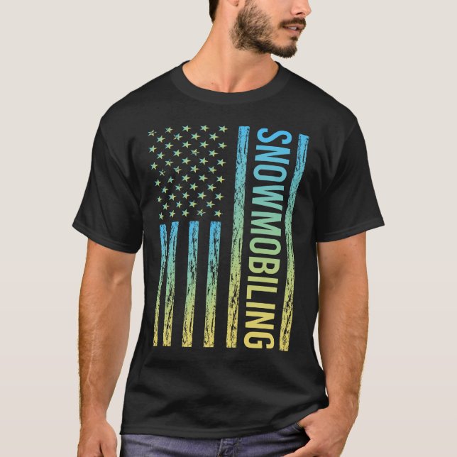 Gradient Flag Snowmobiling Snowmobile T-Shirt (Front)