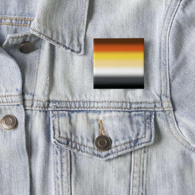 Gradient Gay Bear Pride Flag - Colourful Bear Flag 2 Inch Square Button (In Situ)