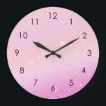 Gradient Girly Glam Celestial Glitter Pastel Pink  Large Clock<br><div class="desc">Shine and sparkle this year! Personalize this product with your name, phrase or logo, as you wish. Beautiful modern luxe and kitschy pink design, featuring a pink space universal milky way in pastel aesthetic gradient, with glitter white stars. Pastel pink stardust design illustration for pink themed decor, celebration, party, invitation,...</div>
