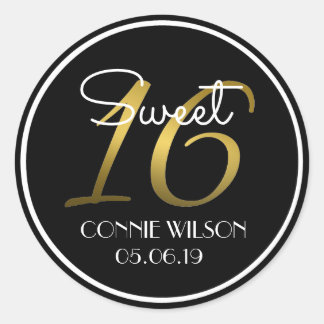 Gradient Gold 16 Personalized Sweet 16 Birthday Classic Round Sticker