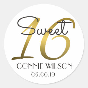 Gradient Gold 16 Personalized Sweet 16 Birthday Classic Round Sticker