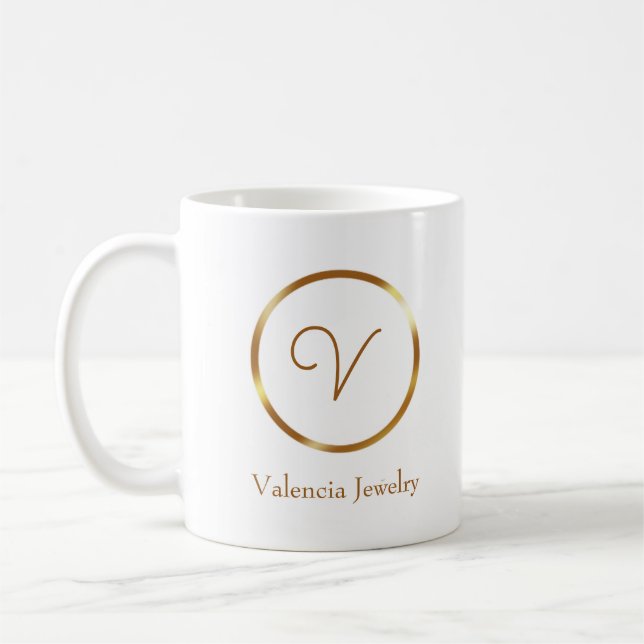 Gradient gold circle custom business logo coffee mug (Left)