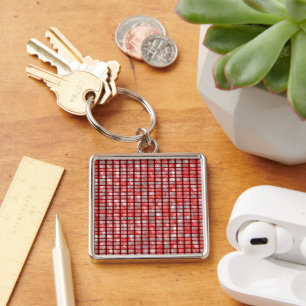 Gradient gray and red blocks pattern keychain