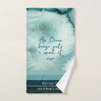 Gradient grayish green teal colour custom coastal hand towel