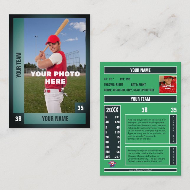 Gradient Green Baseball Trading Card  Custom Stats (Front/Back)