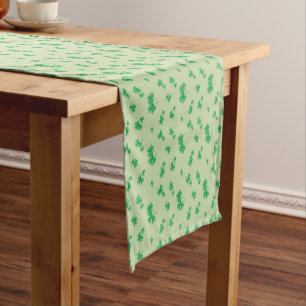Gradient Green Irish Shamrock Pattern Short Table Runner