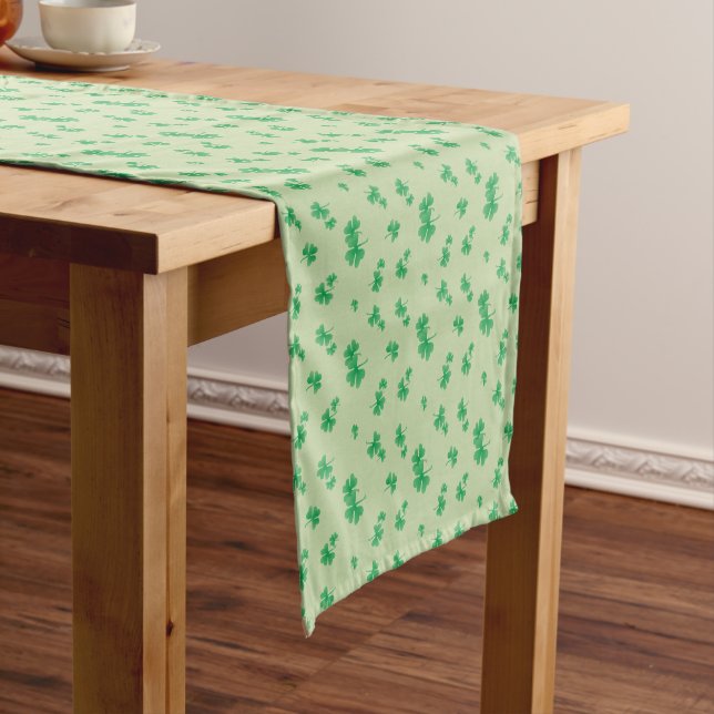 Gradient Green Irish Shamrock Pattern Short Table Runner (In Situ)