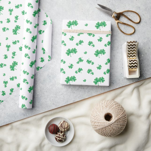 Gradient Green Irish Shamrock Pattern Wrapping Paper (Crafts)
