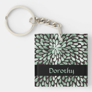 Gradient green petals on black keychain