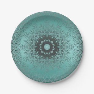 Gradient green silk arabic ornamental decoration m paper plate