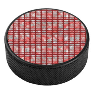 Gradient grey and red blocks pattern hockey puck