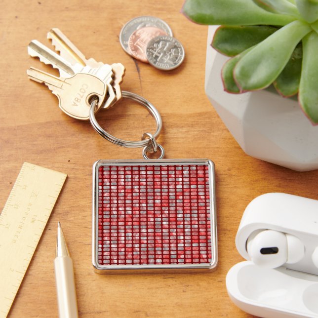 Gradient grey and red blocks pattern keychain (Desk)