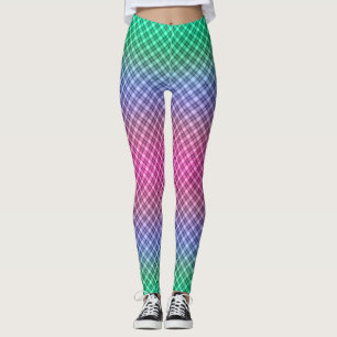 Gradient grid chequered plaid tartan pattern pink  leggings