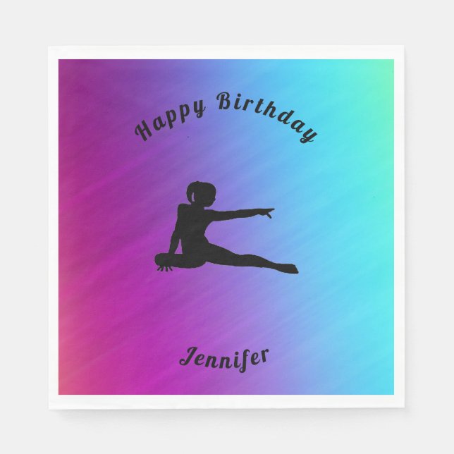 Gradient Gymnastics Birthday Napkins w/ Name (Front)