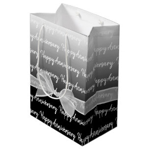 Gradient Happy Anniversary With White Bow Medium Gift Bag