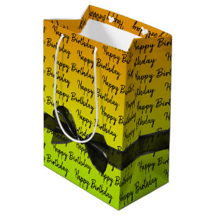 Gradient Happy Birthday With Black Bow Medium Gift Bag