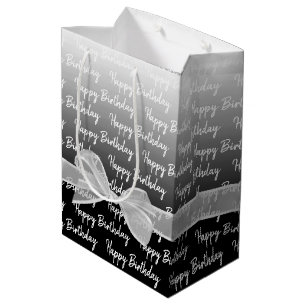 Gradient Happy Birthday With White Bow Medium Gift Bag