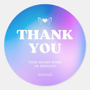 Gradient Heart Wings Thank You Business Wedding Classic Round Sticker