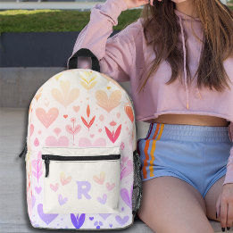 Gradient Hearts Pattern Personalized Monogram  Printed Backpack