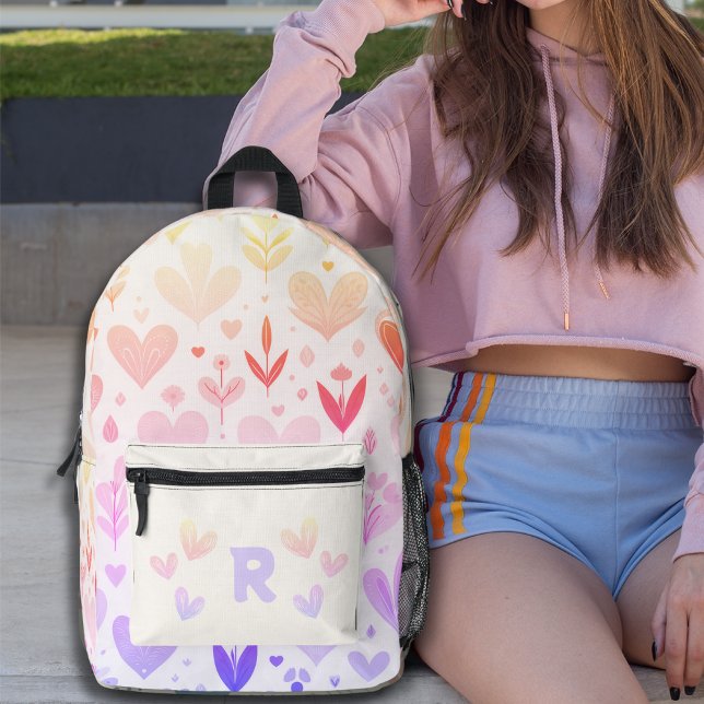 Gradient Hearts Pattern Personalized Monogram  Printed Backpack (Gradient Hearts Pattern Personalized Monogram Printed Backpack)