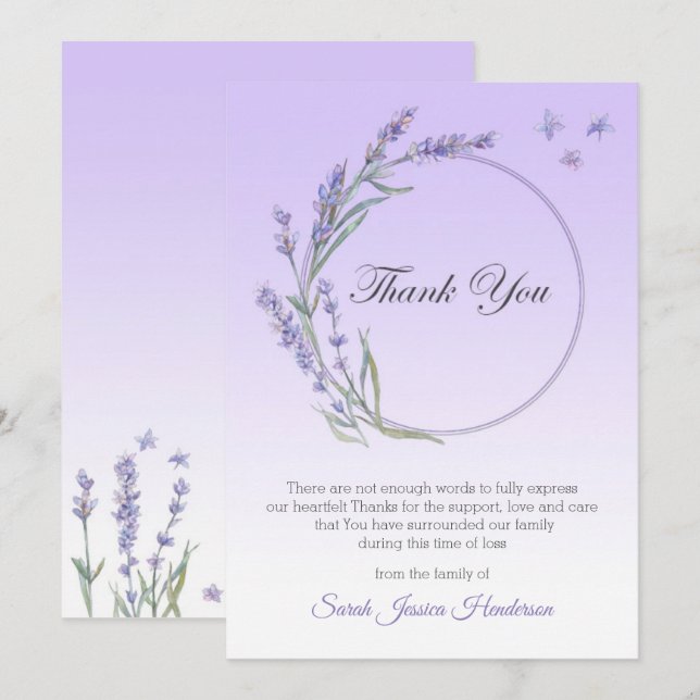 Gradient Lavender Sympathy Memory Thank You card (Front/Back)