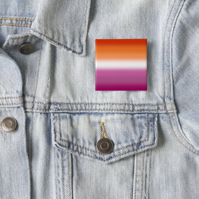 Gradient Lesbian Pride Flag – Lesbian Flag 2 Inch Square Button (In Situ)
