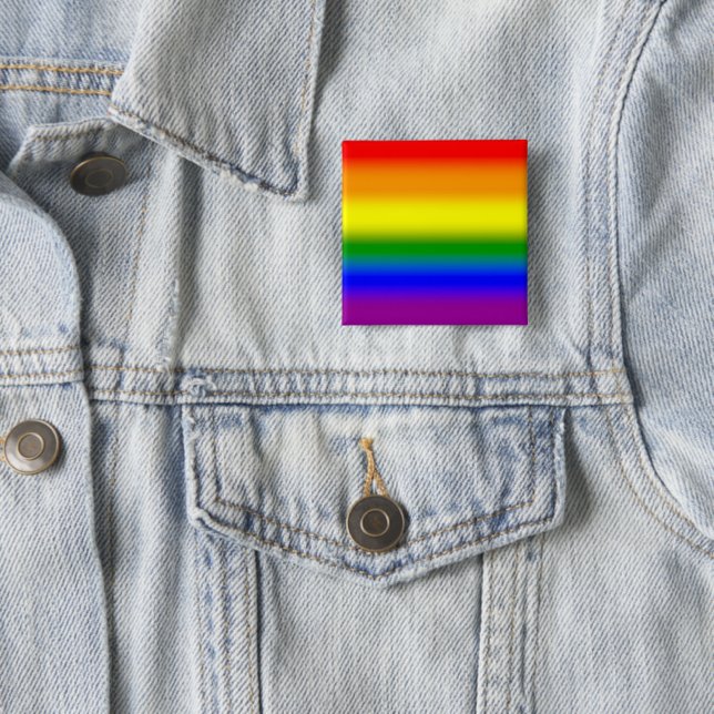 Gradient LGBTQ+ Rainbow Pride Flag - Rainbow Flag 2 Inch Square Button (In Situ)