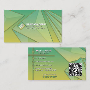 Gradient Modern 3D Geometric Abstract QR Code Chic Business Card