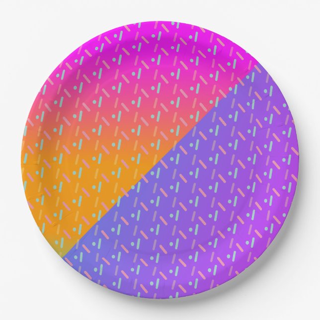 Gradient Neon and Sprinkles Dessert Party Paper Plate (Front)