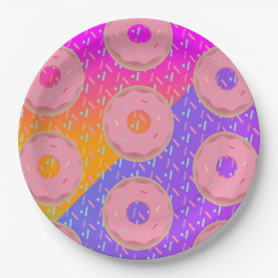 Gradient Neon and Sprinkles Doughnut Party Paper Plate