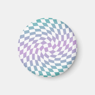 Gradient Ombre Blue Lilac Warped Check Checkered Magnet