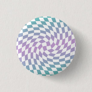 Gradient Ombre Blue Lilac Warped Check Chequered 1 Inch Round Button