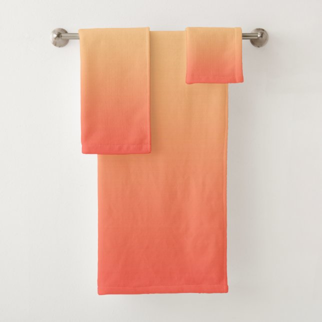Gradient ombre coral blush beige blue soft blurred bath towel set (Insitu)