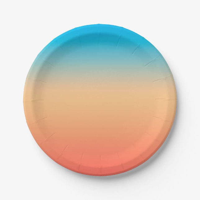 Gradient ombre coral blush beige blue soft blurred paper plate (Front)