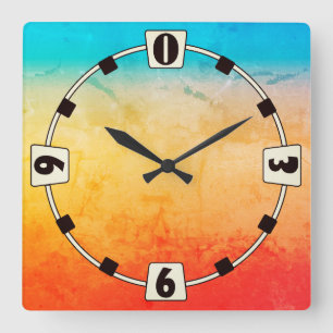 Gradient ombre coral blush beige blue soft blurred square wall clock