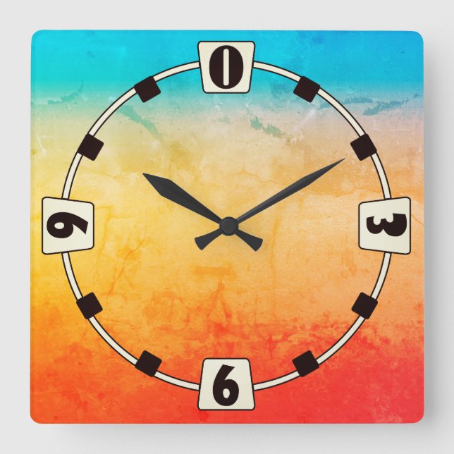 Gradient ombre coral blush beige blue soft blurred square wall clock (Front)