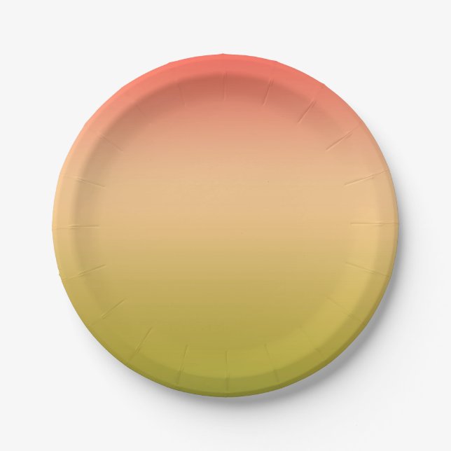 Gradient ombre coral blush beige lime soft blurred paper plate (Front)