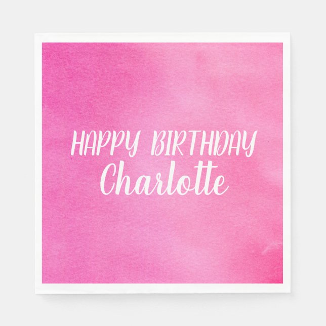 Gradient Ombre Pink Watercolor Personalized Name  Napkin (Front)
