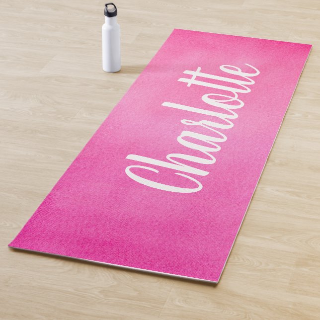 Gradient Ombre Pink Watercolor Personalized Name Yoga Mat (In Situ)