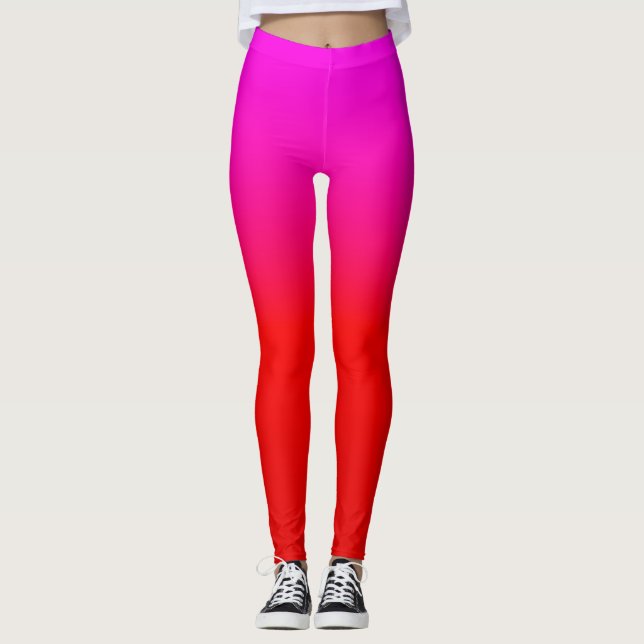 gradient ombre red pink , scarlet , red , pink  leggings (Front)