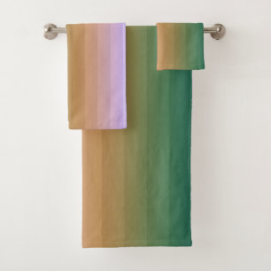 Gradient ombre stripe lined soft blurred green bei bath towel set