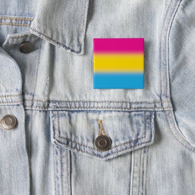 Gradient Pansexual Pride Flag – Colourful Pan Flag 2 Inch Square Button (In Situ)