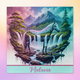 Gradient Pastel Horse Cascade Nature Puzzle