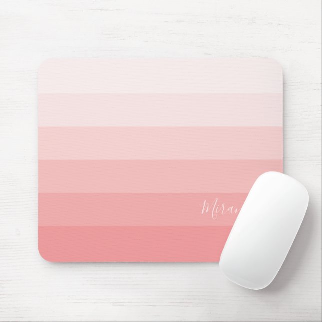 Gradient Pastel Pink Stripes with Custom Name Mouse Pad (With Mouse)